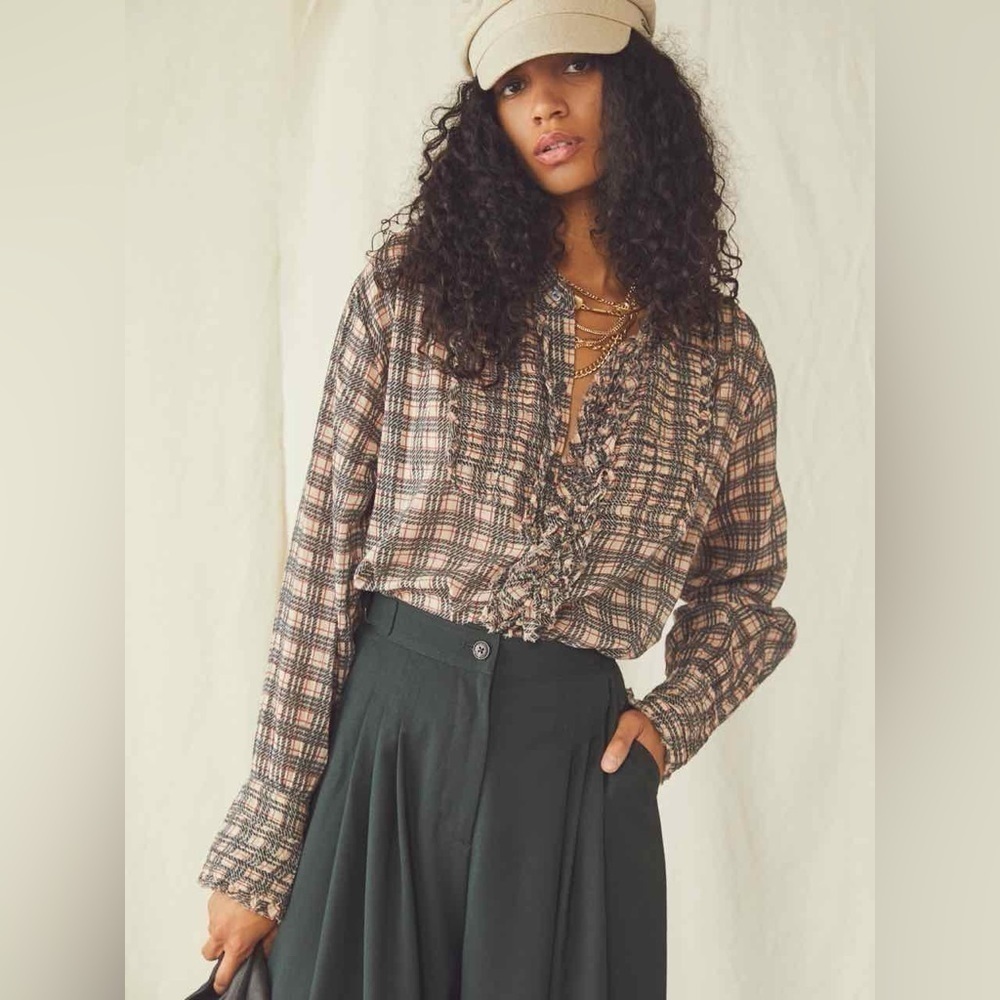 Free People FP One Plaid Miles Tuxedo Shirt Size S